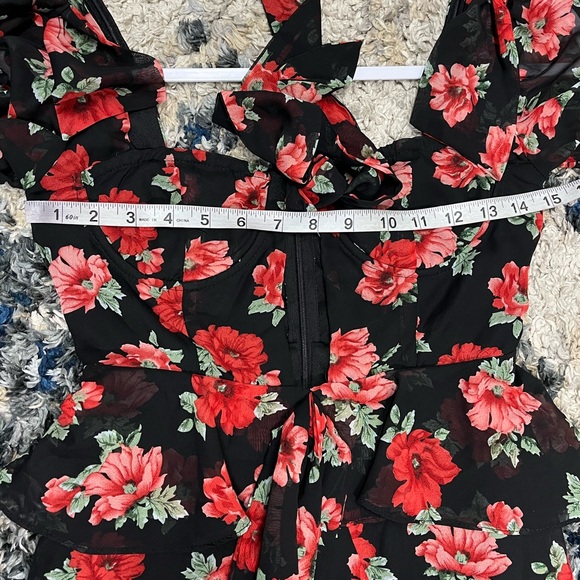 Lioness Dress Brooklyn Black Red Floral Print Fit & Flare Mini Corset Size XS - Picture 6 of 9